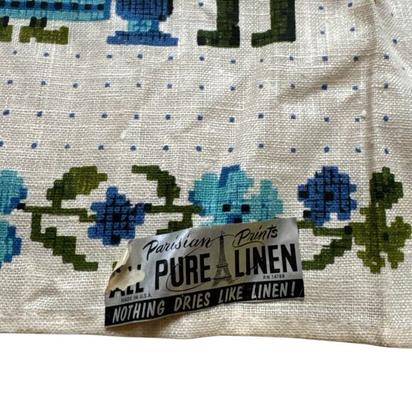 1960's Parisian Linen Kitchen Tea Towel Dish Pennsylvania Dutch Couple - Picture 3 of 5